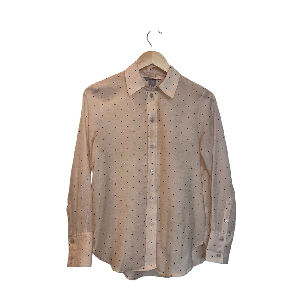 H&M Women’s Beige Polka Dot Button Down Shirt XS